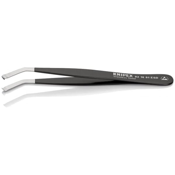 Knipex 92 16 01 ESD, rustfritt stål, svart, flat, buet, 15 g, 10 mm