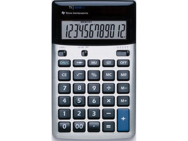 Texas Instruments TI-5018 SV, Työpöytä, Perus, 12 lukua, 1 linjat, Musta, Hopea