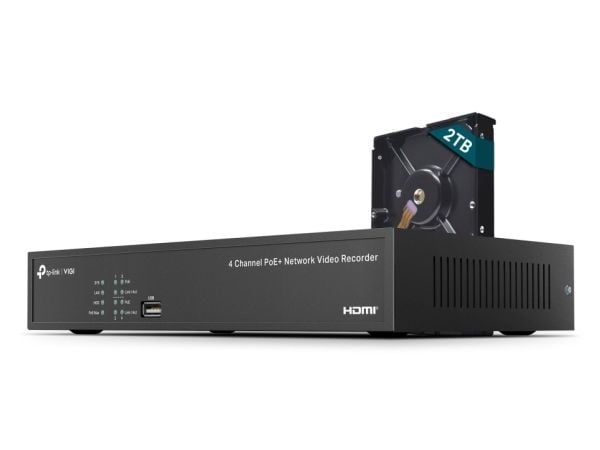 TP-Link VIGI NVR1004H-4P-2TB, 4 kanaler, 3840 x 2160 piksler, 720p, 1080p, 2160p, 3840x2160,1920x1080, 1680x1050, 1440x900, 1280x1024, 1024x768, 12...