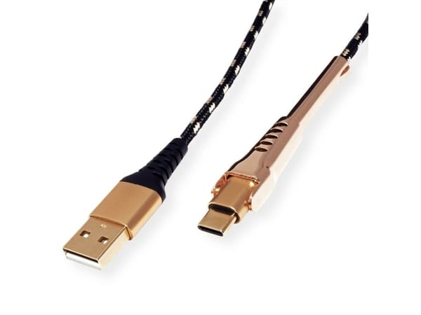 ROLINE 11.02.8920, 1 m, USB A, USB C, USB 2.0, 480 Mbit/s, Svart, Guld