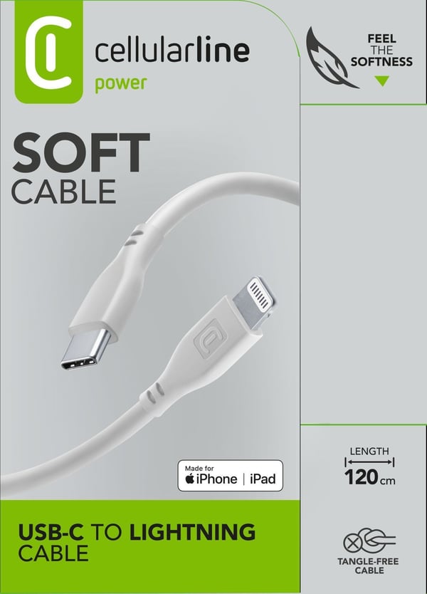 Cellularline 8018080430664, 1,2 m, Lightning, USB C, Hankjønn, Hankjønn, Grå