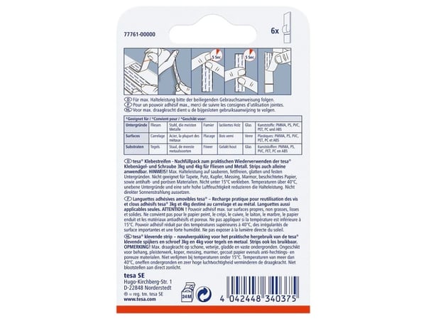 TESA 77761-00000-20, Valkoinen, Sisätila, Polyeteeni, Lasi, Metalli, Muovi, Puu, 3 kg, 9 kpl