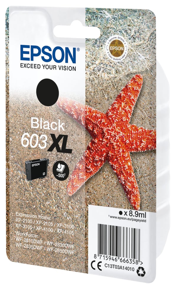 Epson Singlepack Black 603XL Ink, High (L) Yield, Musta, 8,9 ml, 1 kpl, Kertapakkaus