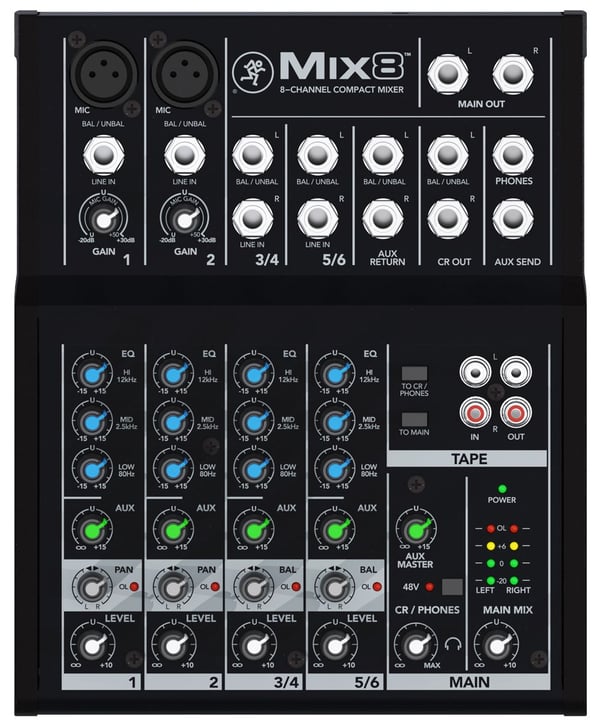 Mackie Mix8, 8 kanaler, Sort