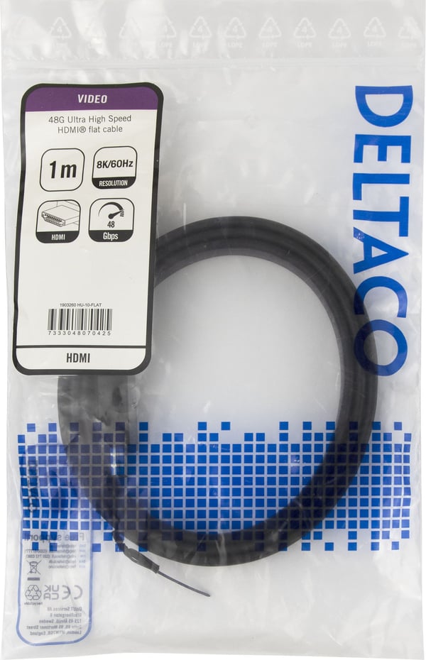 DELTACO - Ultra High Speed - HDMI-kabel - HDMI hann til HDMI hann - 1 m - svart - 4K 120 Hz støtte, 8 K 60 Hz (7680 x 4320) støtte