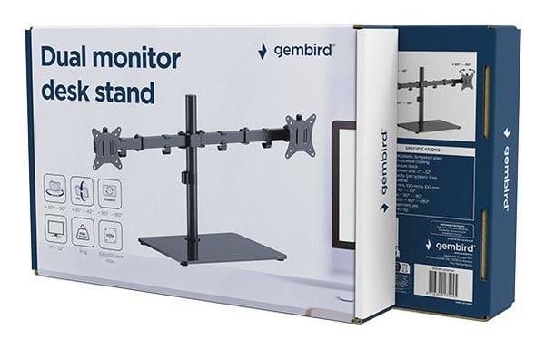 Gembird - Monteringssett (dual arm monitor mount) - justerbar - for 2 LCD-skjermer - stål, plastikk, herdet glass - svart - skjermstørrelse: 17"-32...