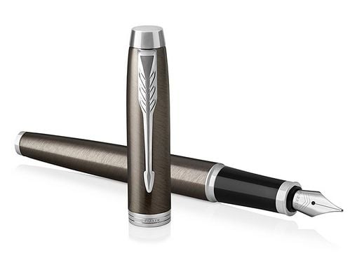 Parker IM, Brun, Patronpåfyllingssystem, Blå, Aluminium, Messing, Metall, Rund spiss, Rustfritt stål