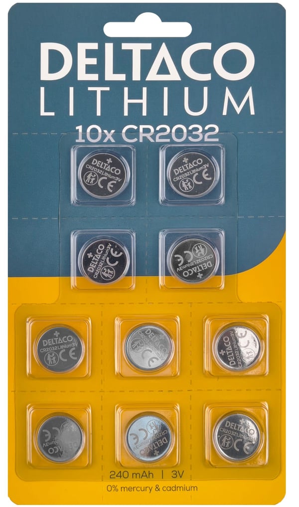 DELTACO - Batteri 10 x CR2032 - Li - 240 mAh