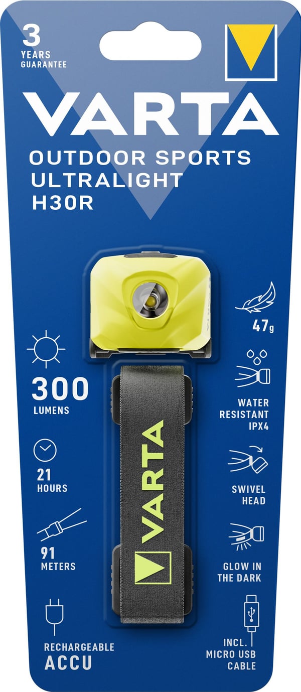 Varta Outdoor Sports Ultralight H30R - Hodelykt - LED - 3 W - lime
