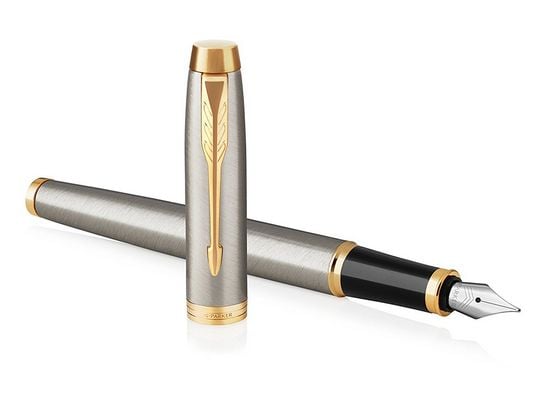 Parker IM, Børstet stål, Fyllesystem med patron, Blå, Aluminium, Messing, Metall, Rund spiss, Rustfritt stål
