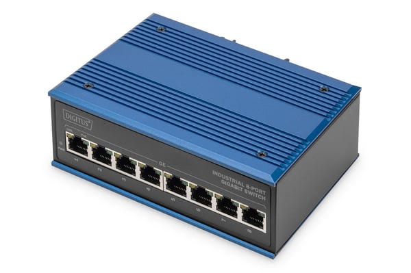 DIGITUS Industrial - Switch - ikke-styrt - 8 x 10/100/1000Base-TX (PoE+) - stasjonær, DIN-skinnemonterbar - PoE+