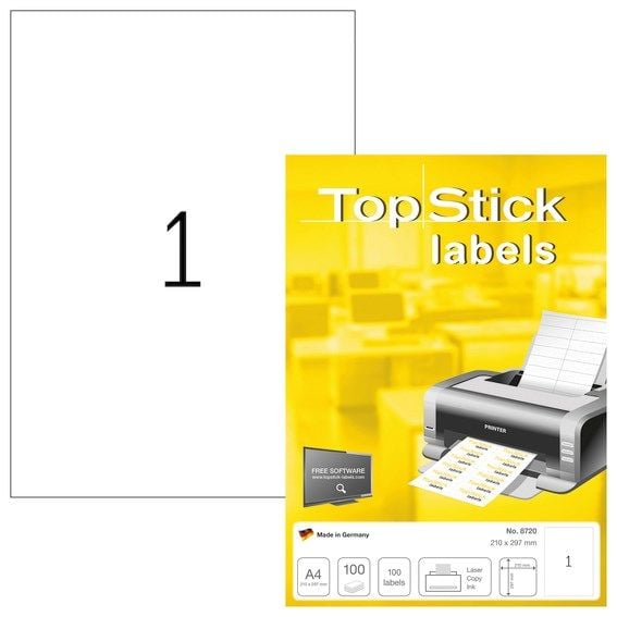 Etiketter TopStick 210x297 mm (A4) hvid - (100 ark)
