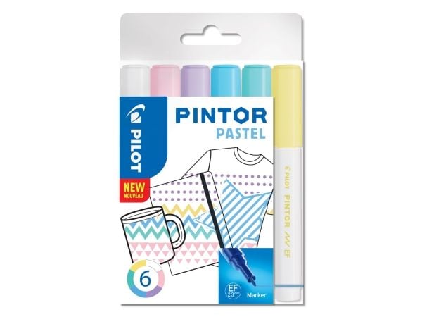 Pilot Pintor Pastel, 6 stykker, Blå, Grønn, Rosa, Fiolett, Hvit, Gult, Fin tupp, Assorterte farger, Rund, 2,3 mm