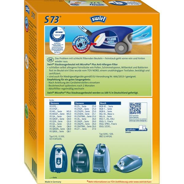 Swirl S73 Dammsugarpåsar - 4-pack