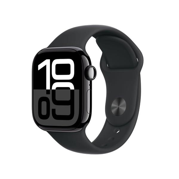 Apple Watch Series 10 GPS-smartklocka 42 mm, Jet Black, svart sportband S/M