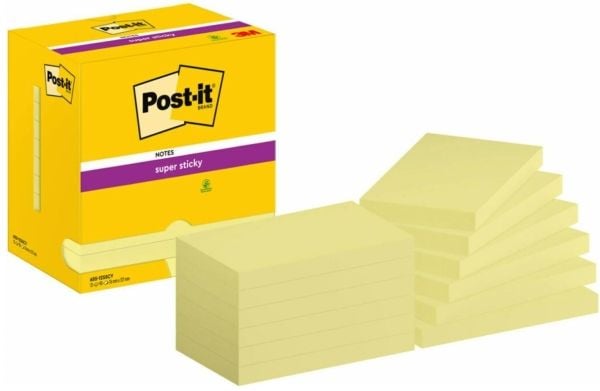 Post-it® Super Sticky Notes Canary Yellow™, 12 kpl, 76 mm x 127 mm