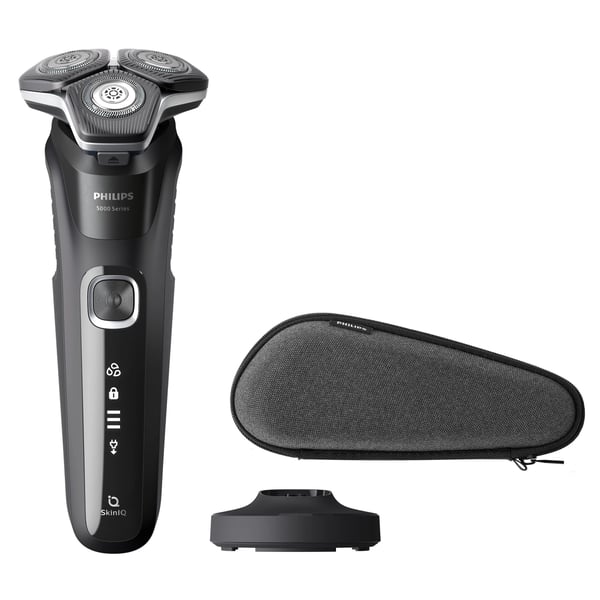 Philips SHAVER Series 5000 S5898/35 Elektrisk rakapparat för våt- och torrakning, Roterande rakhuvud, Svart, SteelPrecision blades, Rostfritt stål,...