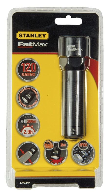 Stanley FatMax, Hand lommelygte, Sort, Aluminium, Knapper, Dreje, 2 m, IPX4