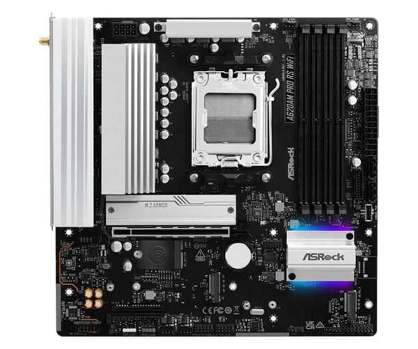 ASRock A620AM PRO RS WIFI - Hovedkort - micro ATX - Socket AM5 - AMD A620A Chipset - USB 3.2 Gen 1, USB-C 3.2 Gen 1 - 2.5 Gigabit LAN, Wi-Fi 6E, Bl...