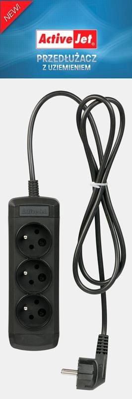 Activejet 3GNU - 3M - C, 3 m, 3 AC-utgångar, inomhus, Typ E (FR), Typ E, Plast
