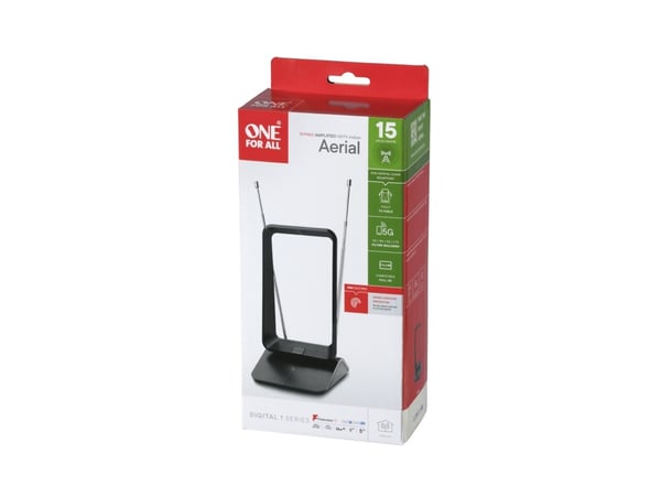 One For All Performance Line DVB-T Signal Overload Protection Antenne 5G, Sisätila, Musta, 1,5 m, DVB-T2, 1,5 m, ICE male