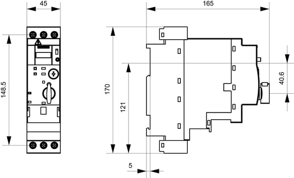 Siemens 3RA6120-1DB34 3RA61201DB34 Suorakäynnistin Moottorin teho 400 V:ssa 5,5 kW 690 V Nimivirta 12 A, 170 mm, 181,5 mm, 228,5 mm, 59,5 mm, 1,45 ...