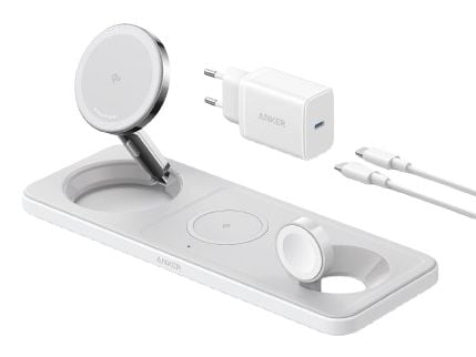 Anker MagGo 3-i-1 Laddningsplatta 15W Qi2 Vit