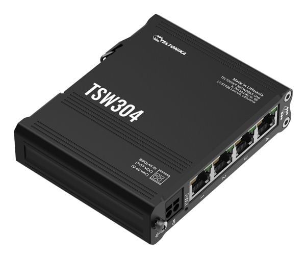Teltonika TSW304 - Switch - ikke-styrt - 4 x 10/100/1000 - DIN-skinnemonterbar, overflatemonterbar - Passive PoE