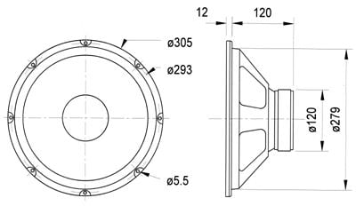 Visaton VS-W300/8, 1.0 kanavaa, 120 W, fu – 2500 Hz, 8 O, Musta