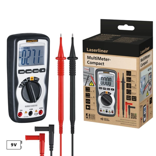 Laserliner MultiMeter-Compact, Digitaalinen yleismittari, Kädessä pidettävä yleismittari, 4 - 600 V, 4 - 600 V, 1,5% + 4, 0,5% + 2