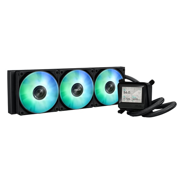ASUS MAX Gaming LC 360 ARGB LCD – Prosessorin nestejäähdytysjärjestelmä – Jäähdytin: 360 mm – (sopii: AM4, AM5, LGA1851, LGA1700) – kupari – 120 mm