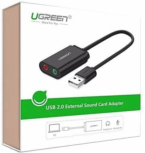 Ugreen US205 ulkoinen USB-äänikortti, 15 cm, musta