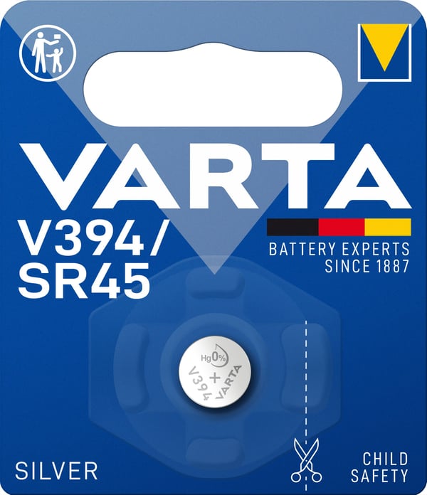 Varta Primary Silver Button V394, Kertakäyttöinen akku, Nikkeli-oxyhydroxide (NiOx), 1,55 V, 1 kpl, 67 mAh, Sveitsi