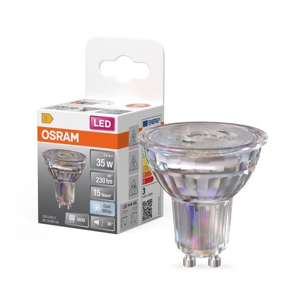 OSRAM LED STAR - LED-spotlight - form: PAR16 - GU10 - 2.4 W (motsvarande 35 W) - klass E - svalt vitt ljus - 4000 K