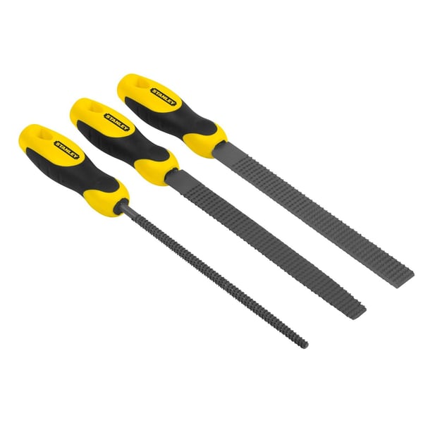 Stanley 0-22-477, Flate mapper, Rund fil, Mellom grov og 2. kutt, Kull stål, Sort, Gult, Grep som ikke glir, Mykt grep, 20 cm