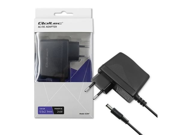 Qoltec Plug-in strømforsyning 24W | 12V | 2A | 5,5*2,1
