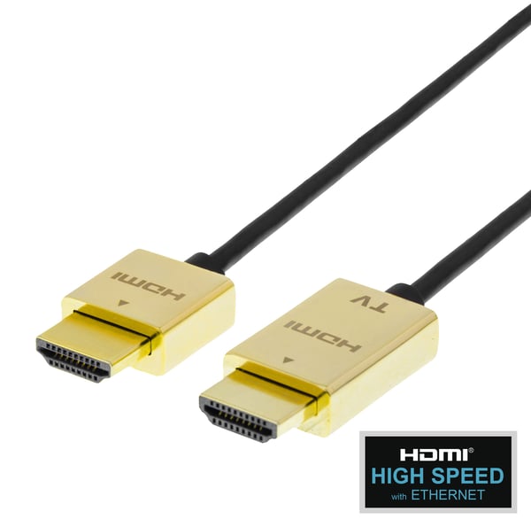 DELTACO - High Speed - HDMI-kabel med Ethernet - HDMI hann til HDMI hann - 5 m - svart - 4 K 30 Hz (3840 x 2160) støtte, ultratynn
