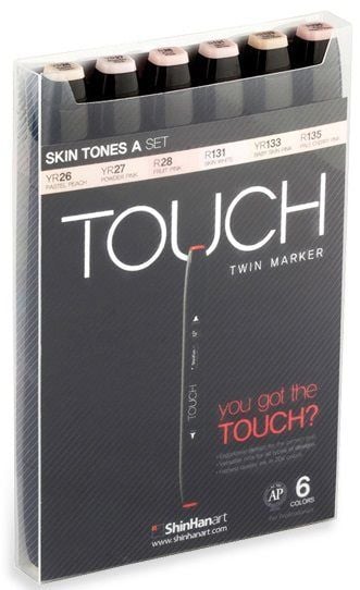 Touch Twin Marker 6 st hudfärger, rund + kantig spets - Perfekt för Cozy Coloring