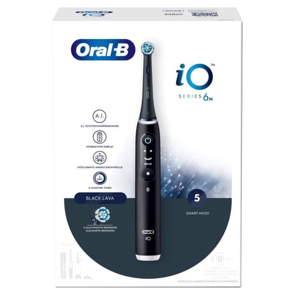 Oral-B iO Series 6 - Voksen - Roterende tannbørste - Daglig pleie - Tannkjøttpleie - Intensiv - Sensitiv - Svart - 2 min - Svart (445111)