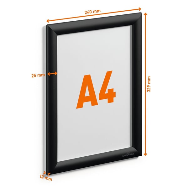 Durable 479601, Enkel bilderamme, Aluminium, Plast, Isopor, Svart, Vegg, 19,2 x 27,2 cm, Rektangulær