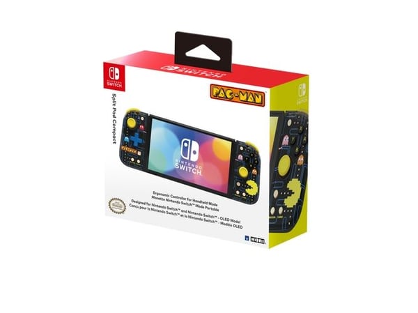 Hori Split Pad Compact (PAC-MAN), Gamepad, Nintendo Switch, Nintendo Switch OLED, D-måtte, Knappen Turbo, Sort, Gul