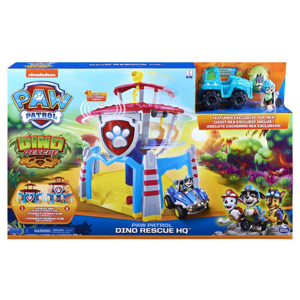 PAW Patrol Dino Rescue HQ -leikkisetti äänillä, Rex-hahmo ja ajoneuvo, 3+