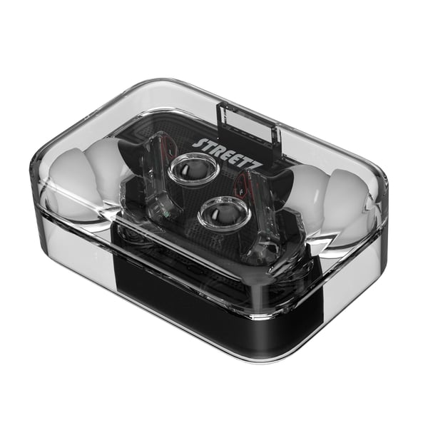Streetz Gjennomsiktige True Wireless Earbuds med Dual Mic ENC, Trådløs, Samtaler/musikk, 20 - 20000 Hz, 47 g, Hodesett, Svart