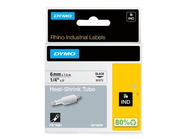 DYMO RhinoPRO Heat shrink tubing - Polyolefin - hvit - Rull (0,6 cm x 1,5 m) 1 rull(er) hylser - for Rhino 4200, 6000, 6000 Hard Case Kit