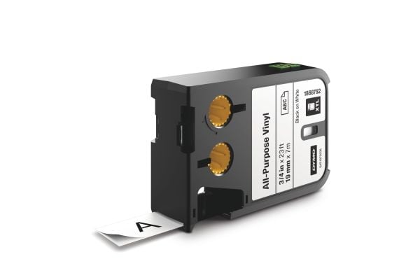 DYMO® XTL tape, vinyl, 19 mm, sort på hvid