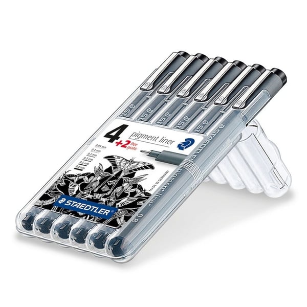 Pigmentliner STAEDTLER® 308 SB6P sort - med 6 stk. ass. størrelser i etui