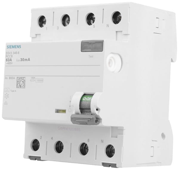 Siemens 5SV3346-6 vikavirtasuojakytkin 63 A 4P 30 mA tyyppi A