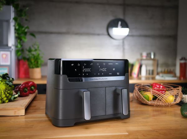 Tefal Dual Easy Fry & Grill EY905B, Varmluftsfritös, 8,3 l, Dubbel, Grå, Röra, Fristående