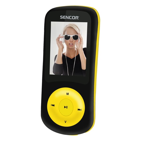 Sencor SFP 5870 BYL, MP4-soitin, 8 GB, TFT, USB 2.0, FM-radio, Musta, Keltainen