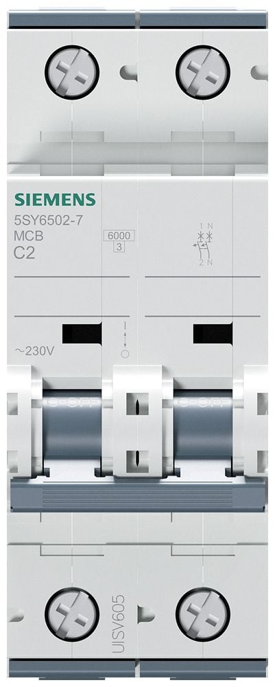 Automatsikring 6KA 1P+N C 2A 5SY6502-7 5SY6502-7